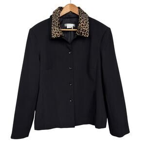 Vtg Rafael Black Blazer 18 Leopard Faux Fur Removable Collar
